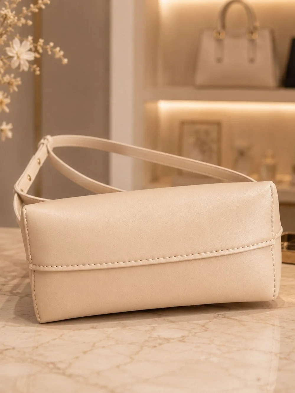 SAMARA Beige Crossbody Bucket Bag 8x8